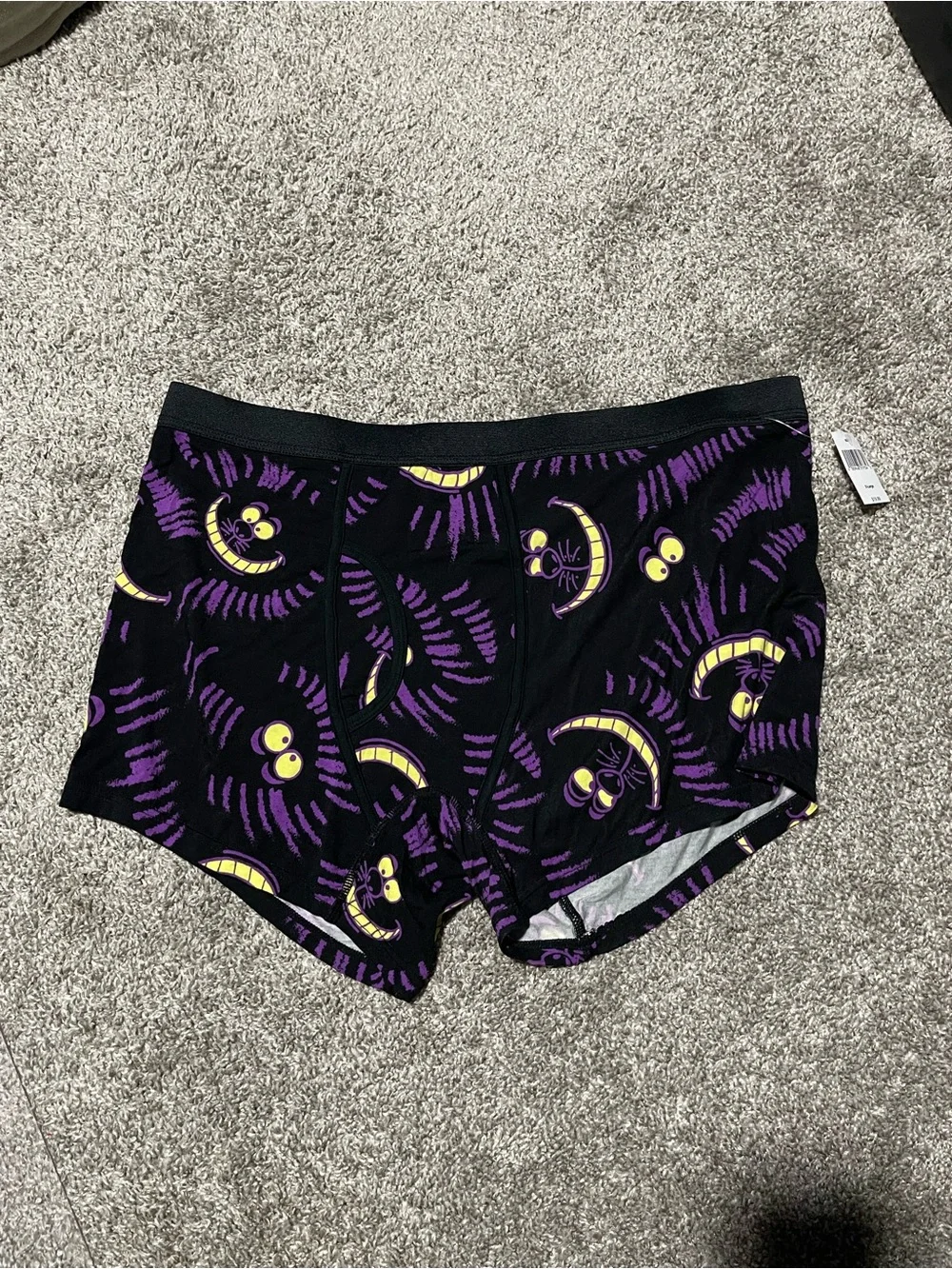 Disney Men Black Boxer Shorts with Purple & Yellow Cheshire Cat Face Print